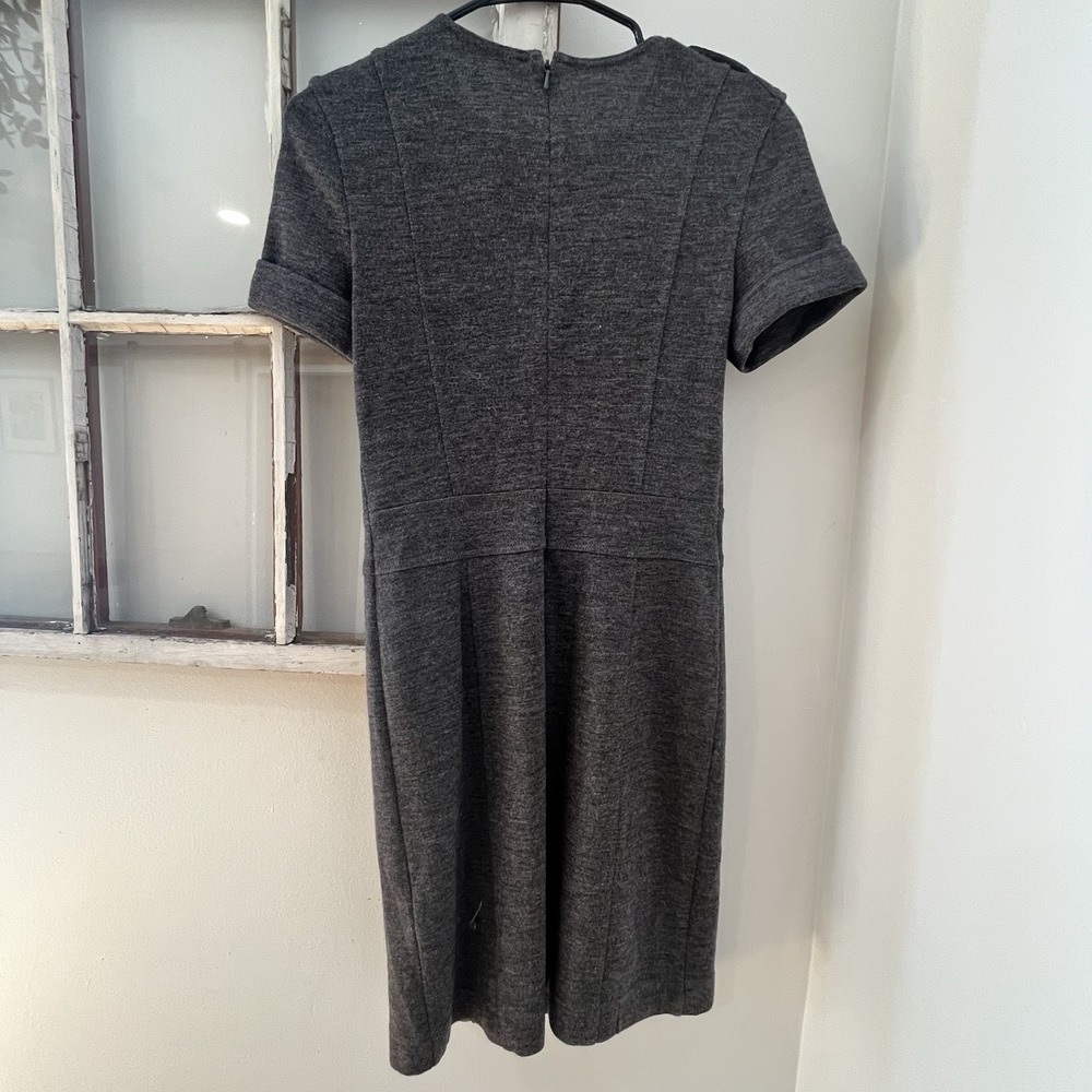 BURBERRY Brit ROSANNE Gray 100% wool short sleeve straight dress zipper detail 6 - Picture 6 of 9